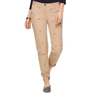 Talbots Dragonfly Embroidered Khaki Cotton Blend Chino Pants 8P